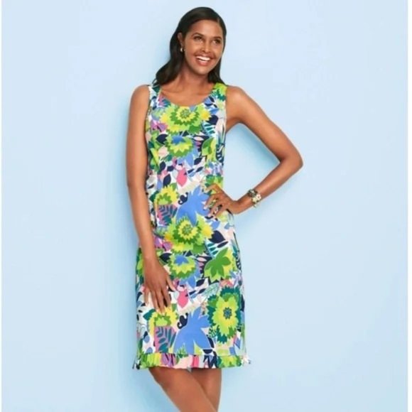 Talbots Dresses & Skirts - Talbots Bright Colorful Sleeveless Floral Sheath Ruffle Dress, 22W, Vacation Bea